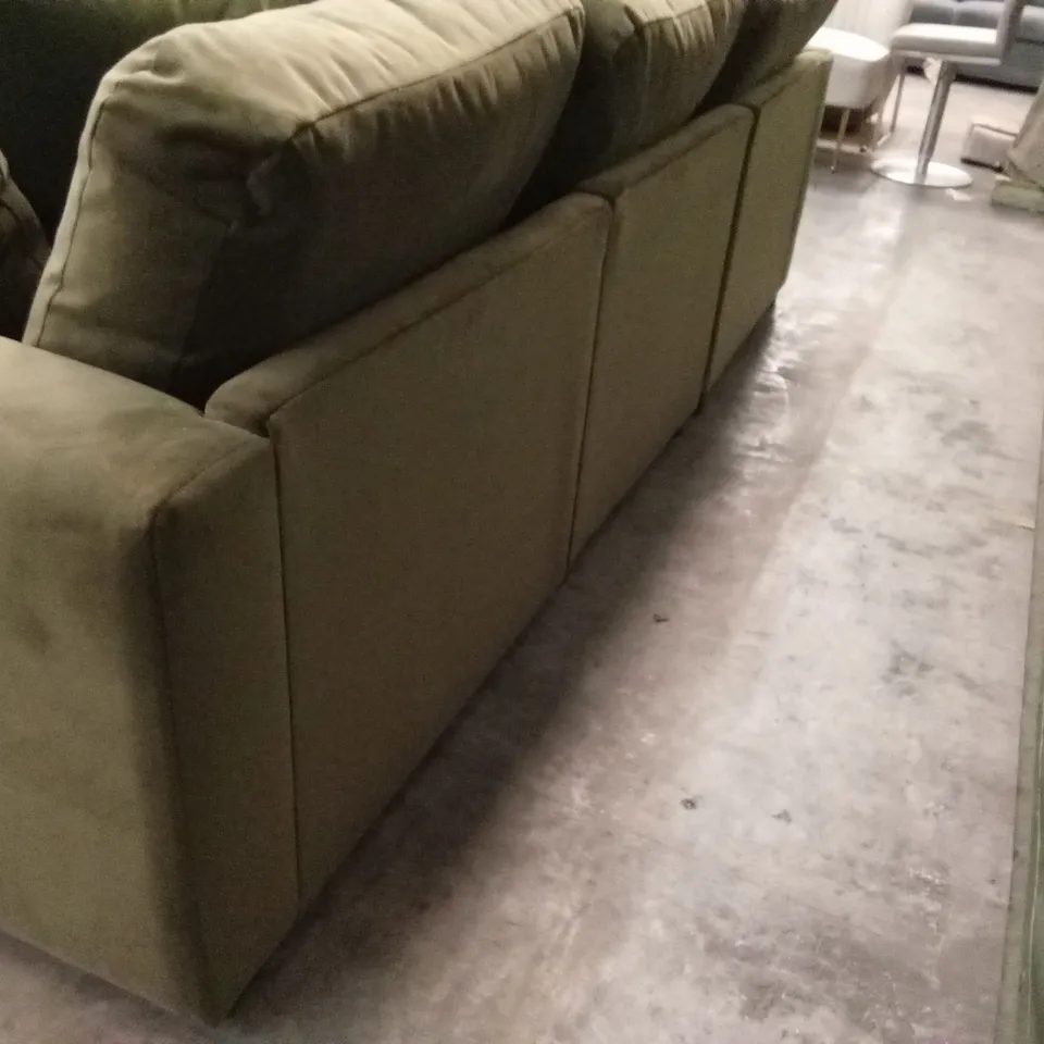DESIGNER 3 SEATER VELVET SOFA - OLIVE GREEN/RUST