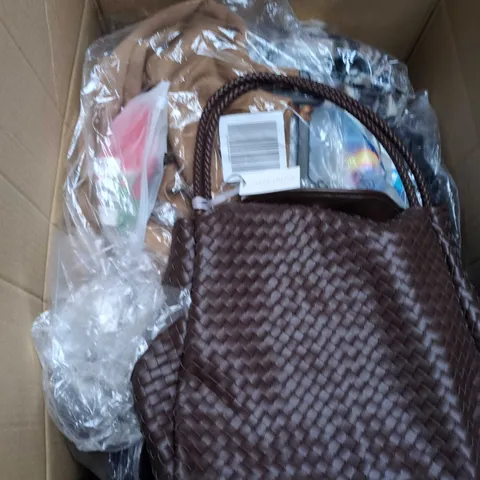 LARGE BOX OF APPROXIMATELY 25 ASSORTED CLOTHING ITEMS IN VARIOUS COLOURS, STYLES AND SIZES - COLLECTION ONLY