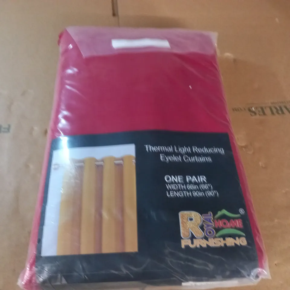 ONE PAIR OF THERMAL LIGHT REDUCING EYELET CURTAINS IN RED - 66X90"