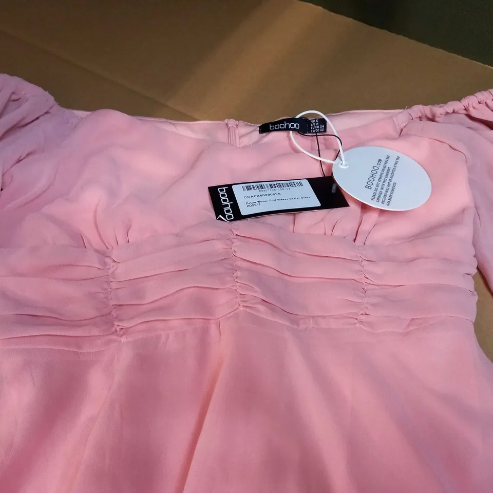 BOOHOO ROSE PETITE WOVEN PUFF SLEEVE SKAER DRESS - SIZE 6
