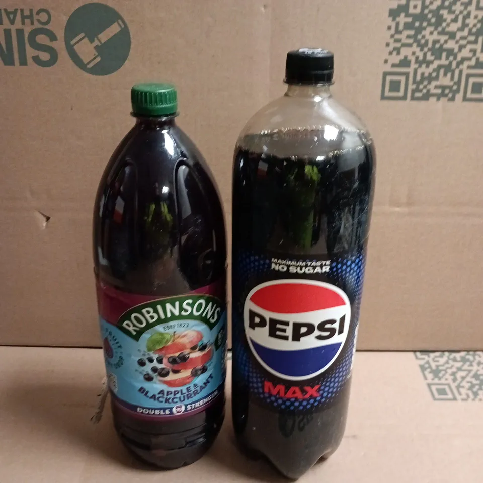 LOT OF 5 BOTTLES OF ROBINSONS APPLE & BLACKCURRANT CORDIAL AND PEPSI MAX 