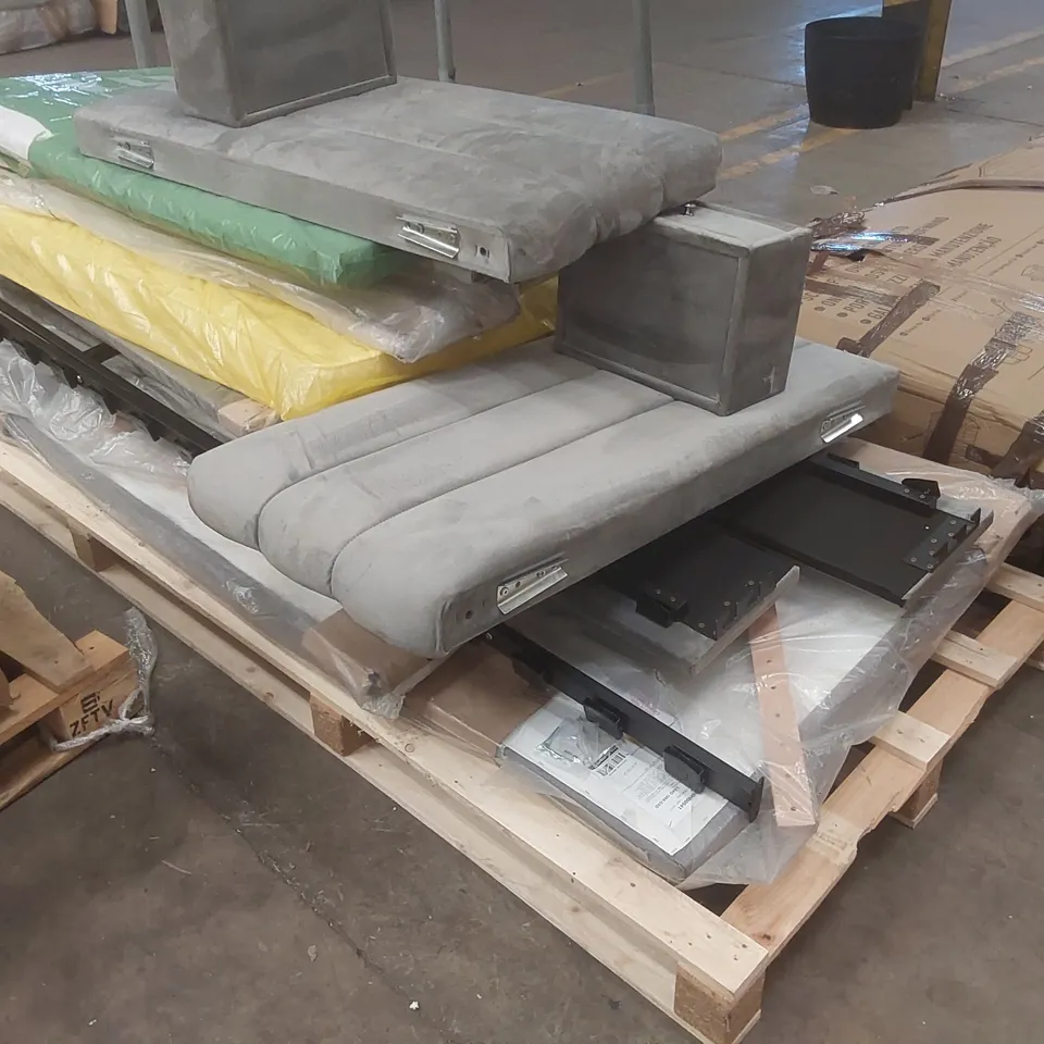PALLET CONTAINING BED PARTS, COT MATTRESSES, HEADBOARDS ECT