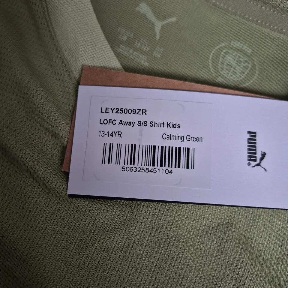 LEYTON ORIENT FC AWAY SHIRT KIDS 13-14YR CALMING GREEN – PUMA (#2 -JAMES)