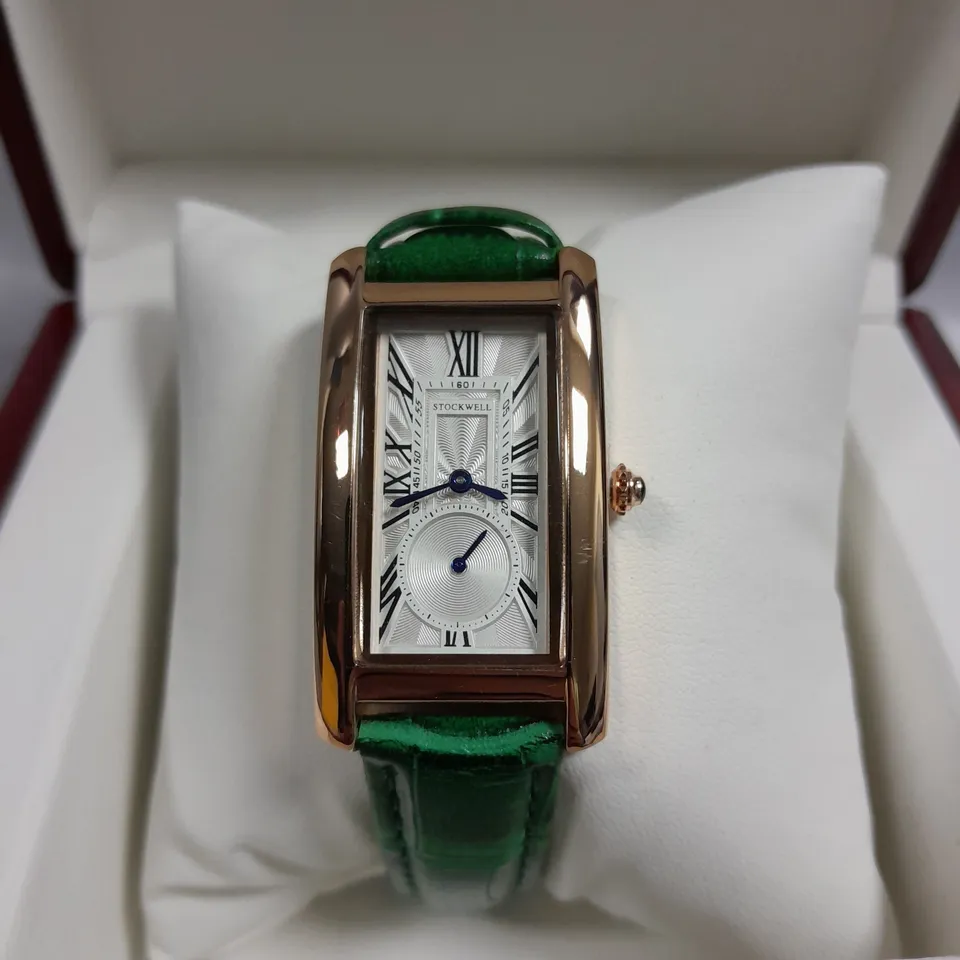 BOXED STOCKWELL LADIES TEXTURED DIAL WITH SUB DIAL AND GREEN LEATHER STRAP 
