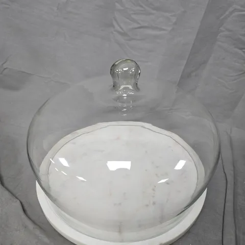 GLASS CLOCHE WITH WHITE PEDESTAL BASE
