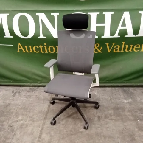 MESH OFFICE CHAIR WITH HEADREST - GREY/WHITE
