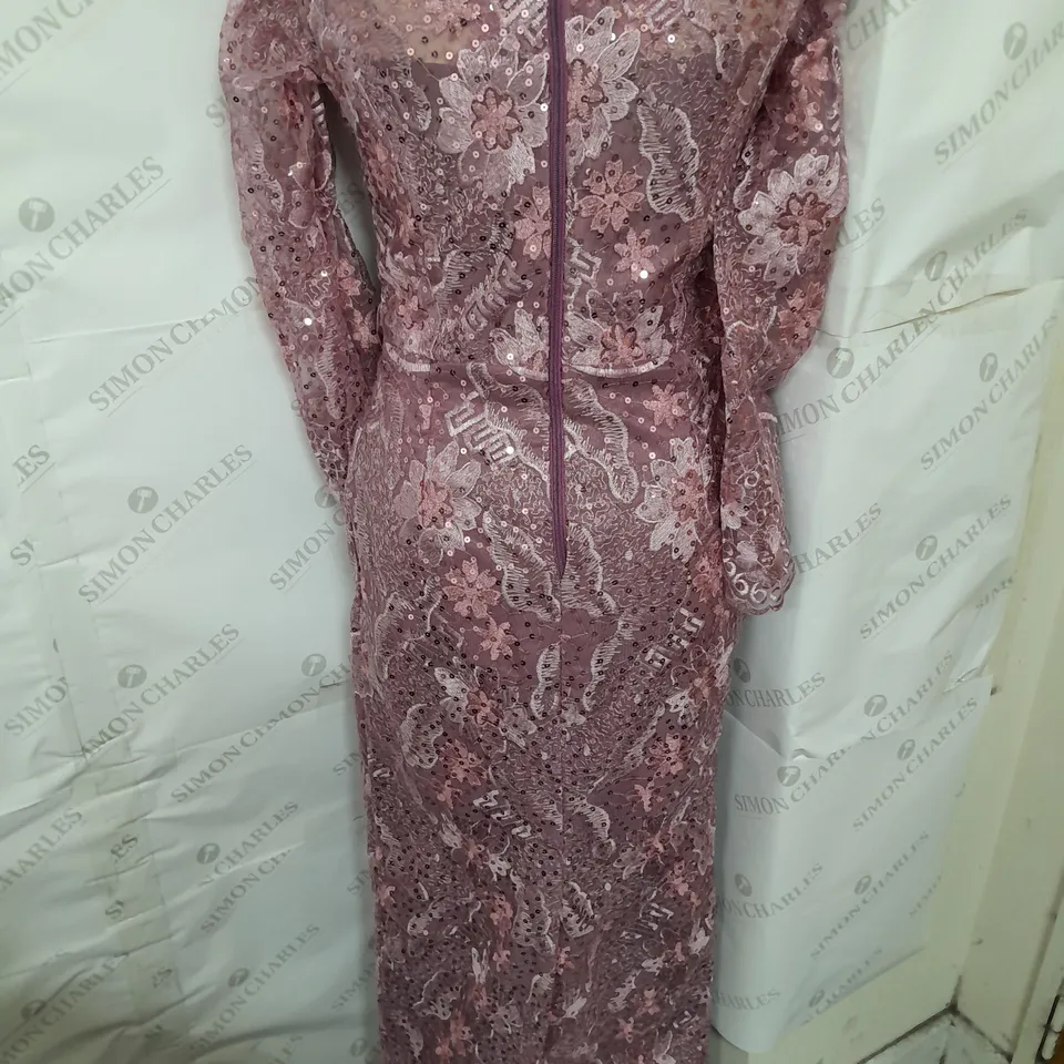 UNBRANDED SEQUINED EMBROIDERED CUT OUT PLEAT DETAIL DRESS IN PURPLE 