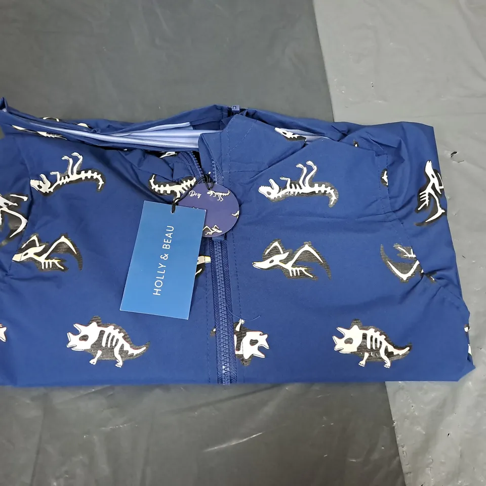 HOLLY AND BEAU COLOUR CHANGING RAINCOAT - BLUE DINOSAUR SKELETON - AGE 7-8 YEARS