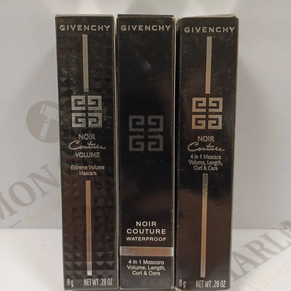 LOT OF 3 ASSORTED GIVENCHY MASCARA PRODUCTS TO INCLUDE NOIR COUTURE VOLUME #BLACK TAFFETA, NOIR COUTURE WATERPROOF #BLACK VELVET, NOIR COUTURE #BLACK SATIN