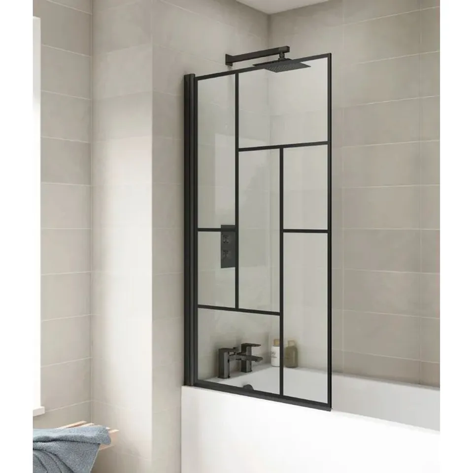 BOXED straight 1435mm FRAMED BATH SCREEN WITH PATTERNED GLASS (1 BOX)