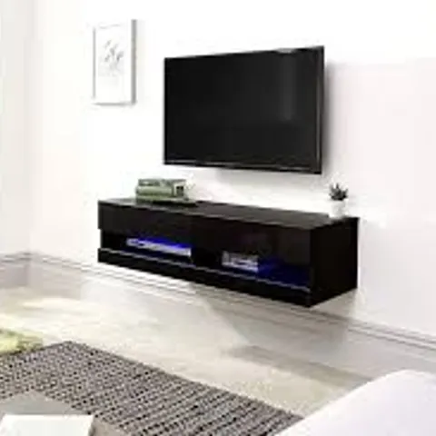 BOXED GFW GALICIA 120CM WALL TV UNIT WITH LED - BLACK (1 BOX)