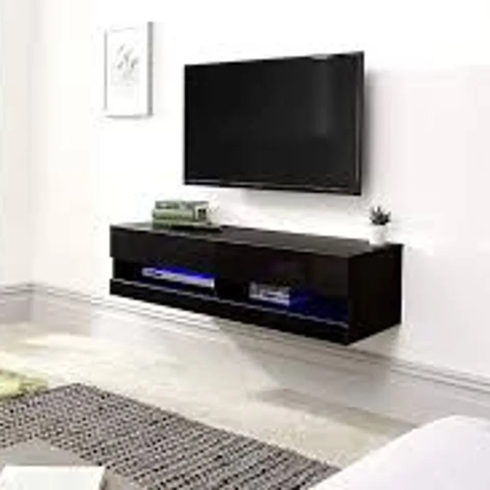 BOXED GFW GALICIA 120CM WALL TV UNIT WITH LED - BLACK (1 BOX)