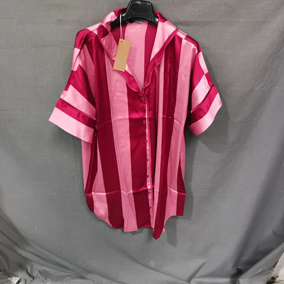 THEIR NIBS STRIPED SATIN SHIRT – PINK & MAGENTA, SIZE M