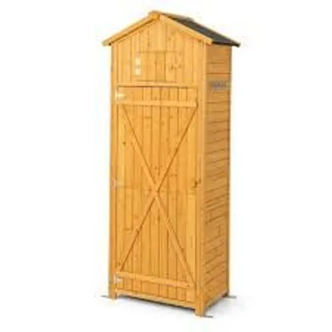 BOXED COSTWAY OUTDOOR LOCKABLE WOODEN STORAGE SHED WITH SHELVES, 71"X29.5"X20", NATURAL