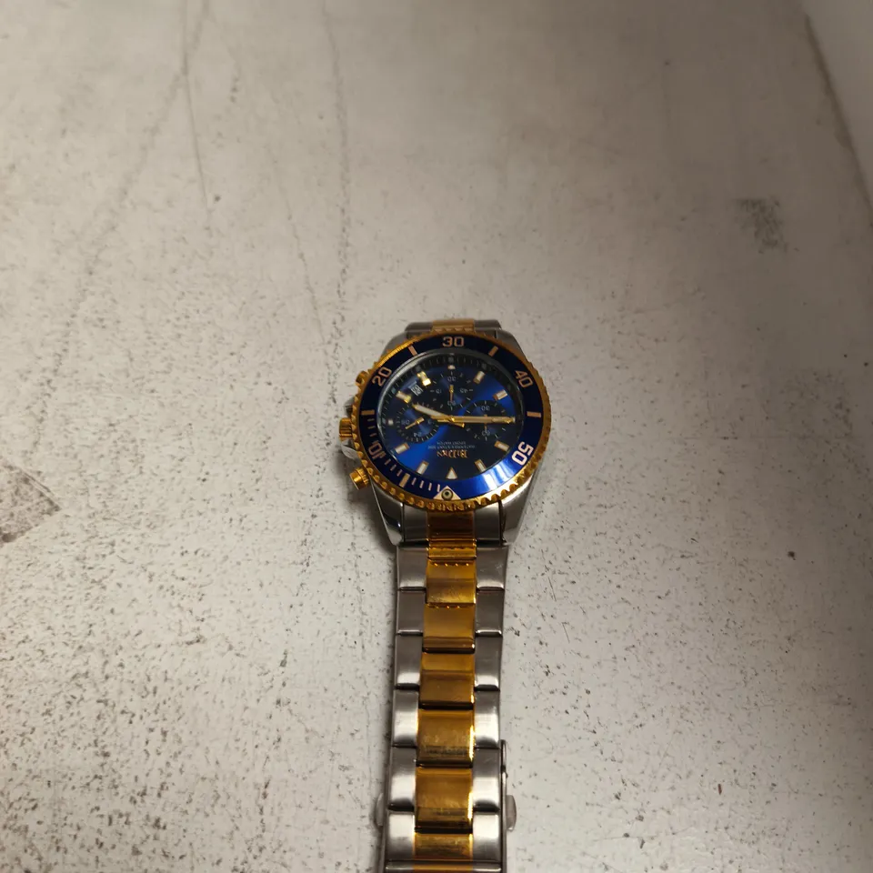 BIDEN TWO-TONE STAINLESS STEEL CHRONOGRAPH WRISTWATCH WITH BLUE DIAL AND CASE