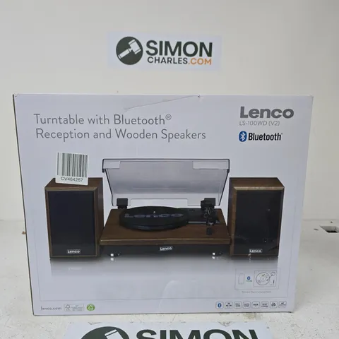 LENCO LS-100WD (V2) TURNTABLE WITH BLUETOOTH – WOODEN SPEAKERS, BOXED