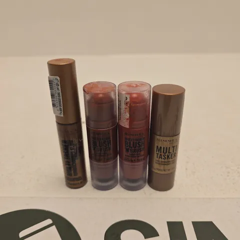 RIMMEL LONDON MAKE-UP SET – MULTITASKER BRONZING STICK, BLUSH STICKS & LIQUID ILLUMINATOR (4 PIECES) – USED