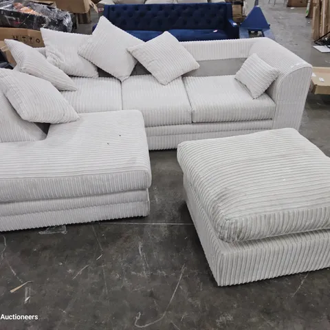 DESIGNER CHA8SE SOFA WITH SCATTER CUSHIONS & FOOTSTOOL NATURAL JUMBO CHORD