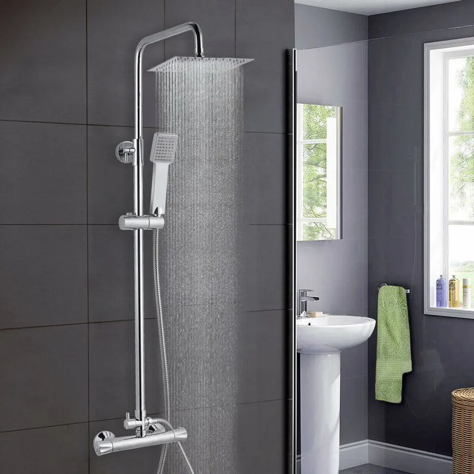 BOXED BATHROOM SHOWER MIXER THERMOSTATIC SET- TWIN HEAD