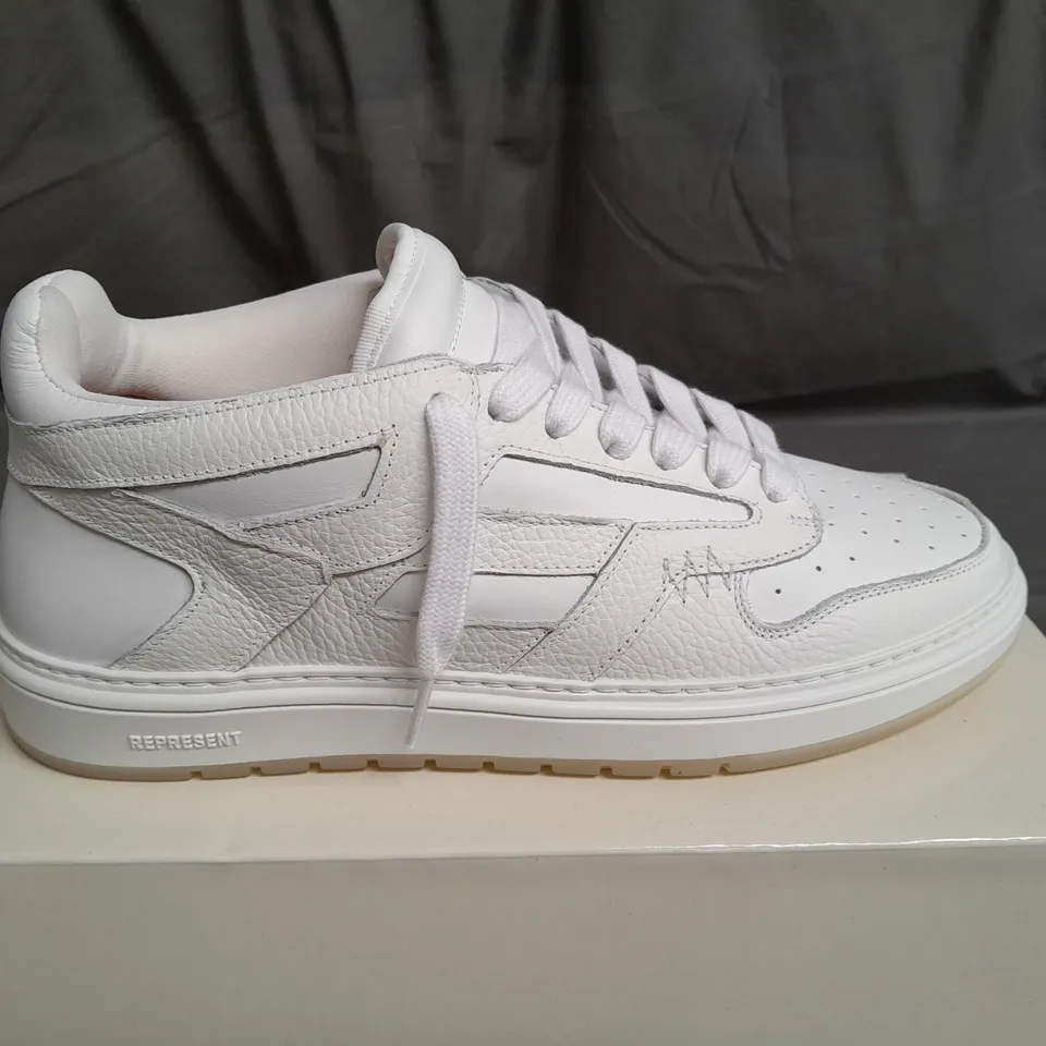 BOXED PAIR OF REPRESENT WHITE TRAINERS SIZE UK 8.5