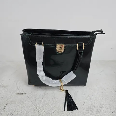 DARK GREEN PATENT LEATHER HANDBAG WITH GOLD-TONE HARDWARE