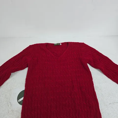 SUGAR CRISP RED KNIT V-NECK SWEATER (WOMEN'S) SIZE M