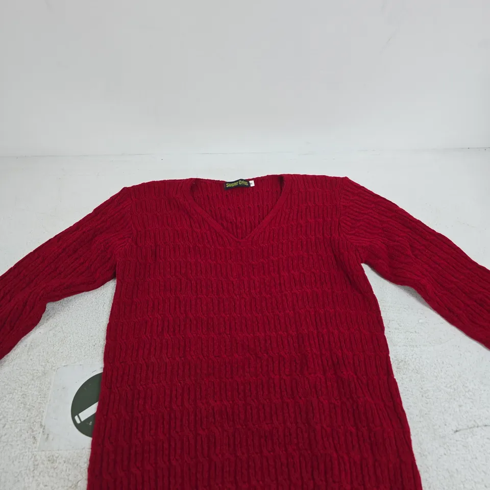 SUGAR CRISP RED KNIT V-NECK SWEATER (WOMEN'S) SIZE M
