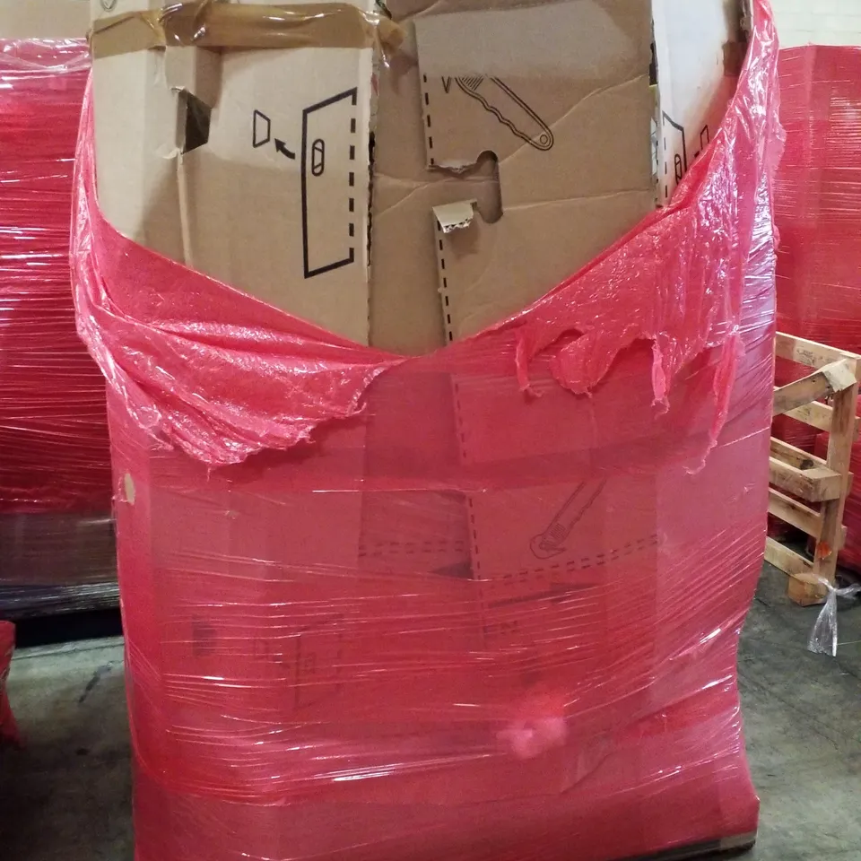 PALLET CONTAINING ASSORTED PRODUCTS INCLUDING POP UP TENT, MICROWAVE STAND, WEED BARRIER FABRIC, WOK & LAWN LEVELLING RAKE