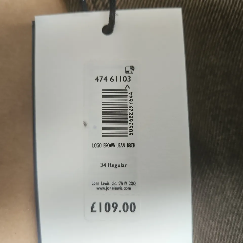 JOHN LEWIS X LABRUM BROWN DENIM JEANS, MEN'S 34 REGULAR