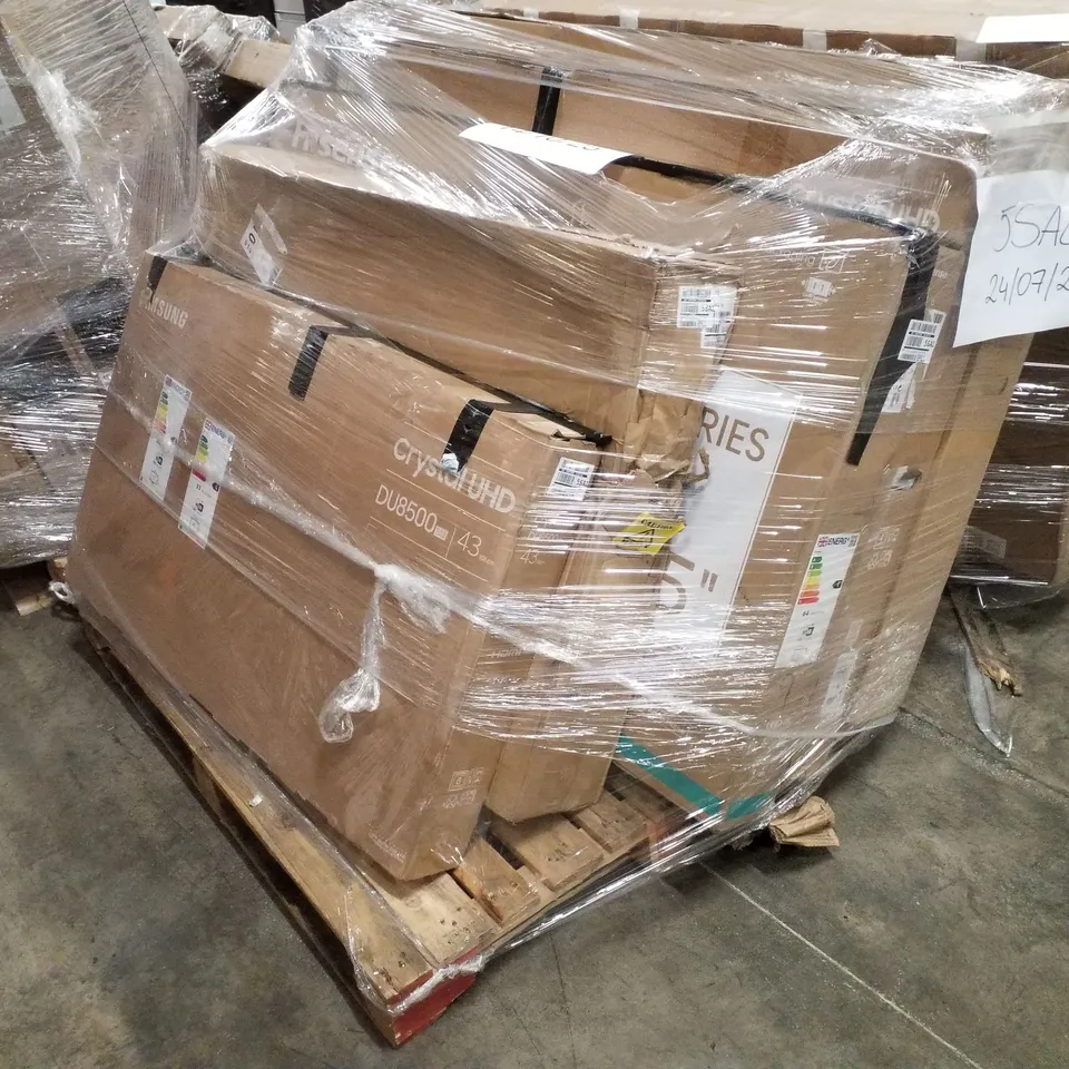 PALLET OF FIVE ASSORTED WAREHOUSE DAMAGED TV'S TO INCLUDE;