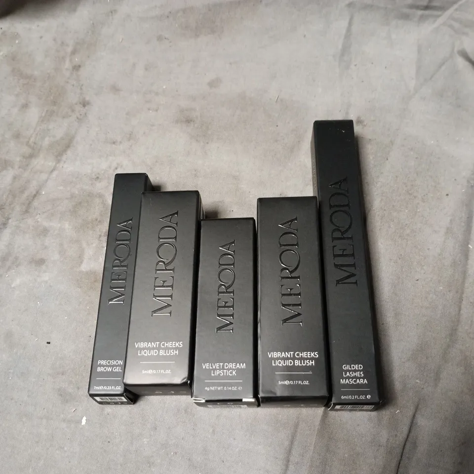 5 X MERODA COSMETIC ITEMS TO INCLUDE GILDED LASHES MASCARA, LIQUID BLUSH, DREAM LIPSTICK ETC