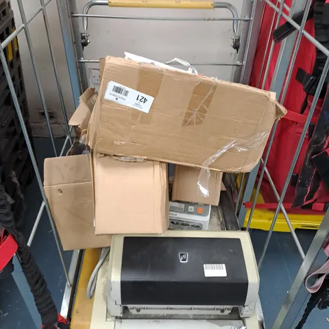 CAGE OF ASSORTED HOUSEHOLD ITEMS TOO INCLUDE PRINTERS , FITQUEST , MACLEAN 500 , ETC 