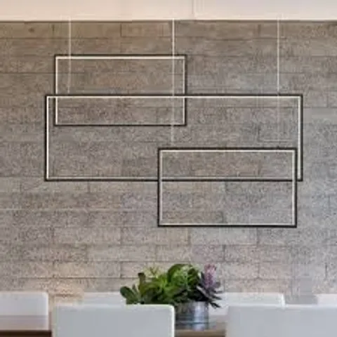 BRAND NEW BOXED 3 LIGHT UNIQUE GEOMETRIC LED CHANDELIER LIGHT, BLACK