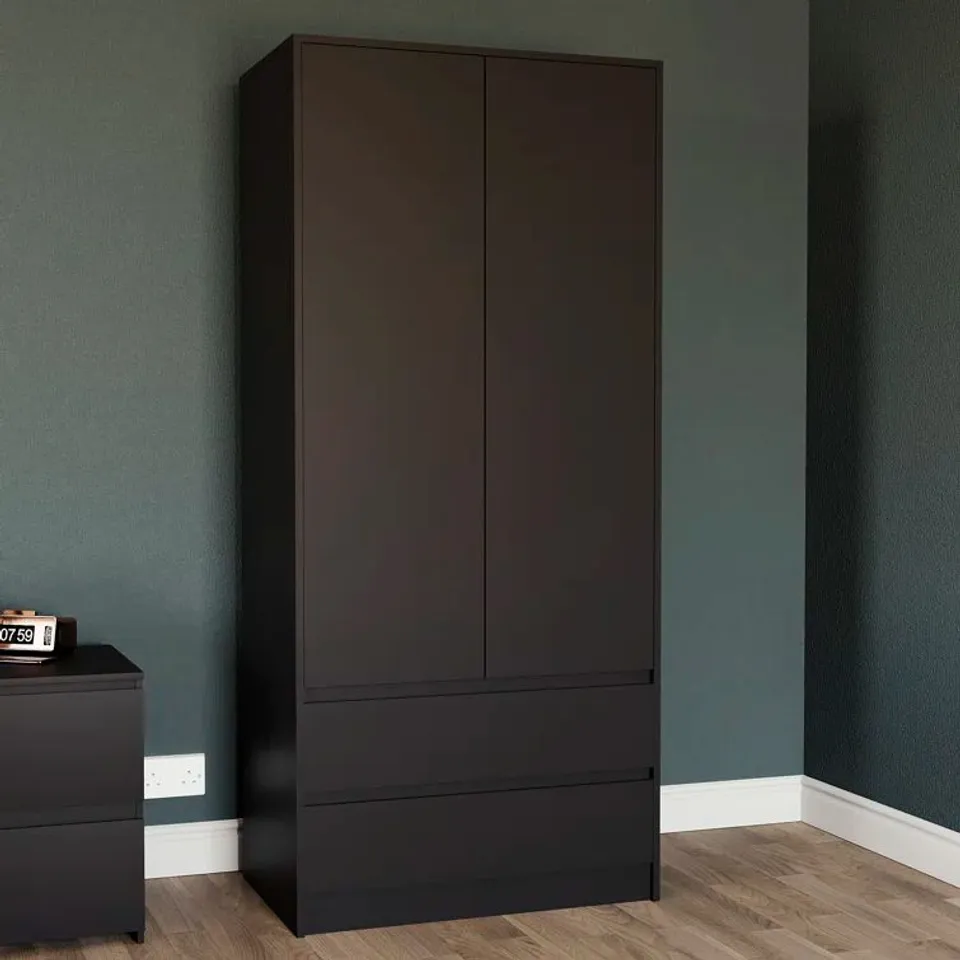 BOXED CUNHA 2 DOOR MDF & PARTICLEBOARD WARDROBE  -2 BOXES-