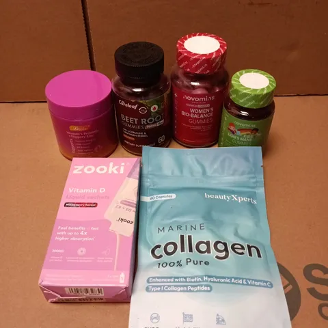 APPROXIMATELY 15 ASSORTED VITAMIN/HEALTH AID PRODUCTS TO INCLUDE MARINE COLLAGEN, VITAMIN D, BEET ROOT GUMMIES ETC 