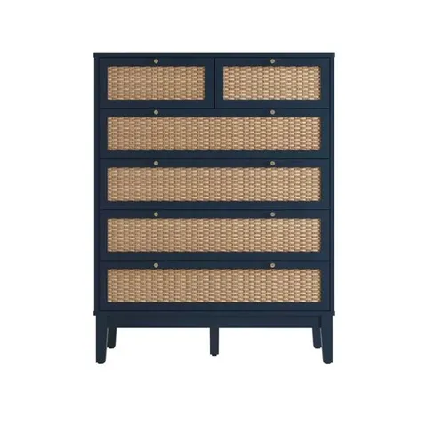 BOXED BORDEAUX 6 DRAWER BLUE RATTAN CHEST OF DRAWERS (1 BOX)