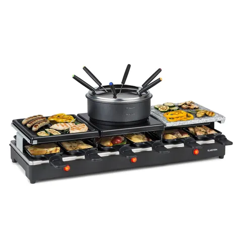BOXED KLARSTEIN FONDUELETTE 1650W 6 PERSON RACLETTE FONDUE SET BLACK