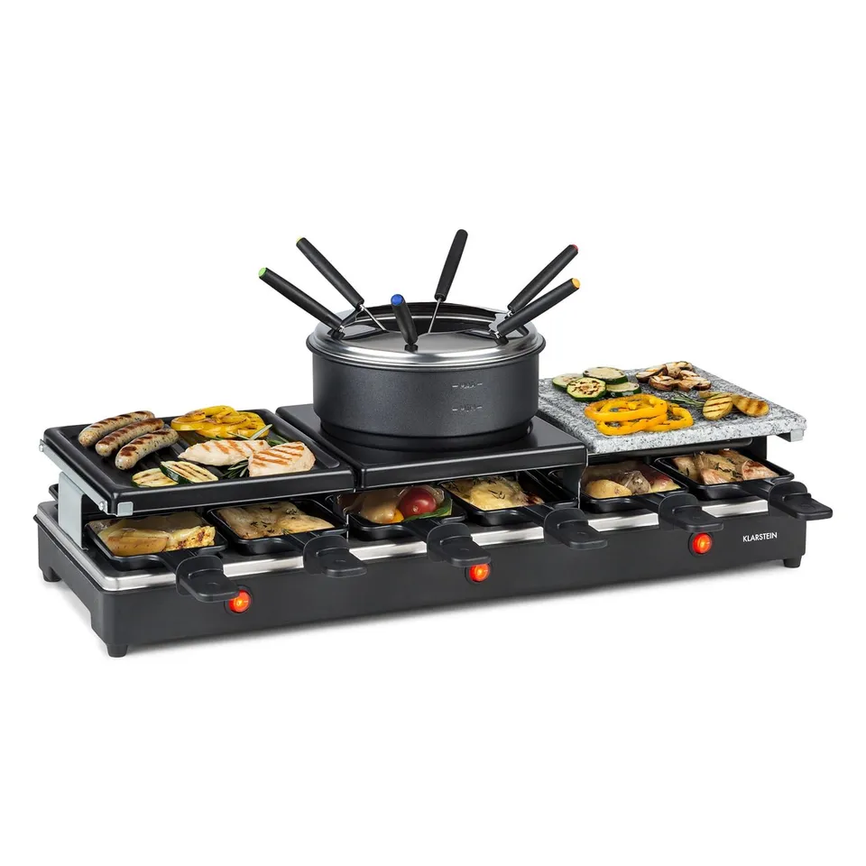 BOXED KLARSTEIN FONDUELETTE 1650W 6 PERSON RACLETTE FONDUE SET BLACK