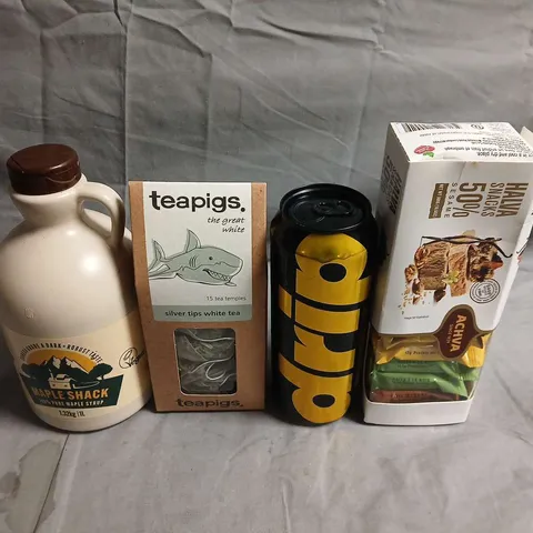 APPROXIMATELY 10 ASSORTED FOOD ITEMS TO INCLUDE - WHITE TEA, ENERGY DRINKS AND MAPLE SHACK - COLLECTION ONLY