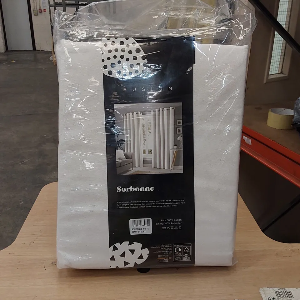 BAGGED 100% COTTON ROOM DARKENING EYELET CURTAINS, WHITE // 90 X 90" (1 ITEM)