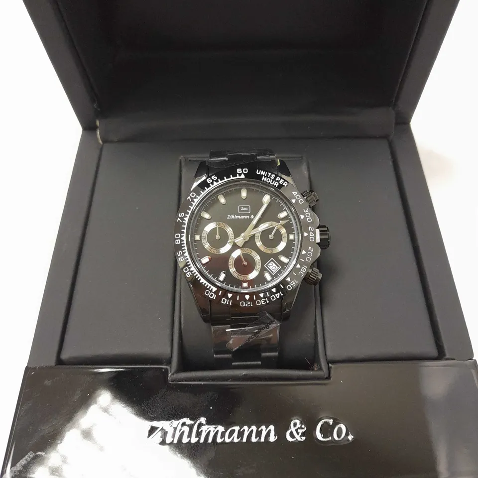 ZIHLMANN & CO BLACK TRIPLE DIAL STRAP WRISTWATCH