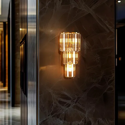 BOXED CRYSTAL WALL LIGHT LUXURY: 3-LAYER LED LIGHTED WALL LAMP MODERN DECORATIVE WALL SCONCE WITH BULBS