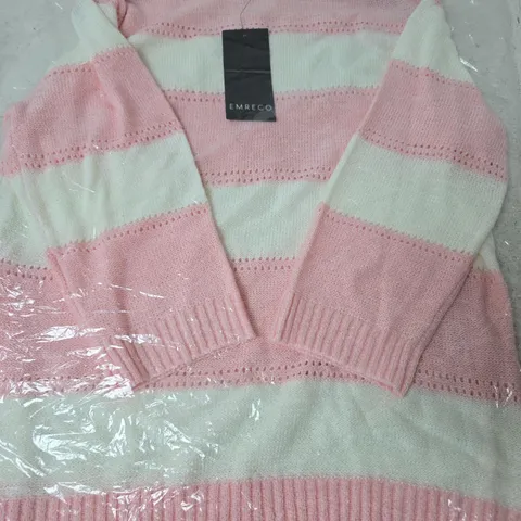 EMRECO STRIPE KNITTED JUMPER, PINK - SIZE M