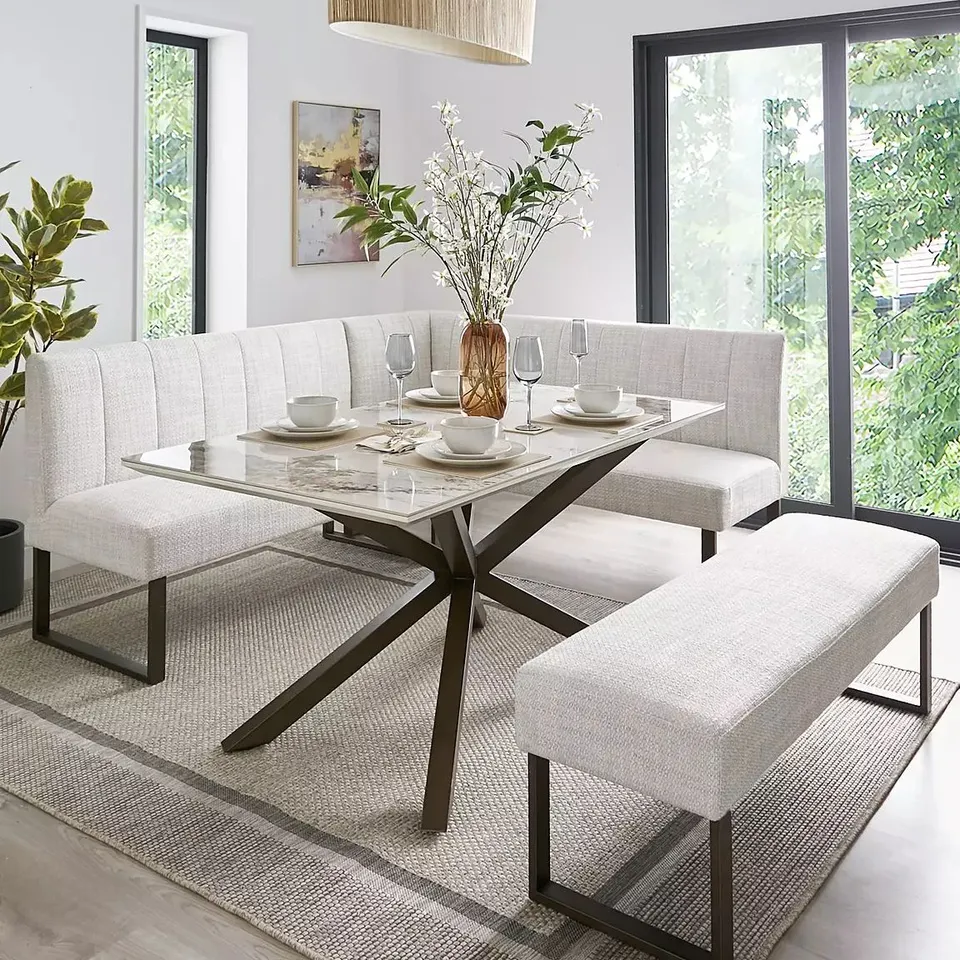 BOXED VALETTA DINING TABLE & BENCH DINING SET (4 BOXES) RRP £999