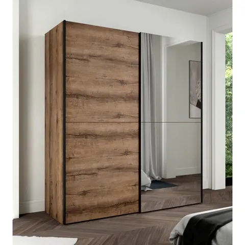 BOXED ALFARO 2 DOOR MANUFACTURED WOOD WARDROBE - MUDDY OAK (5 BOXES)