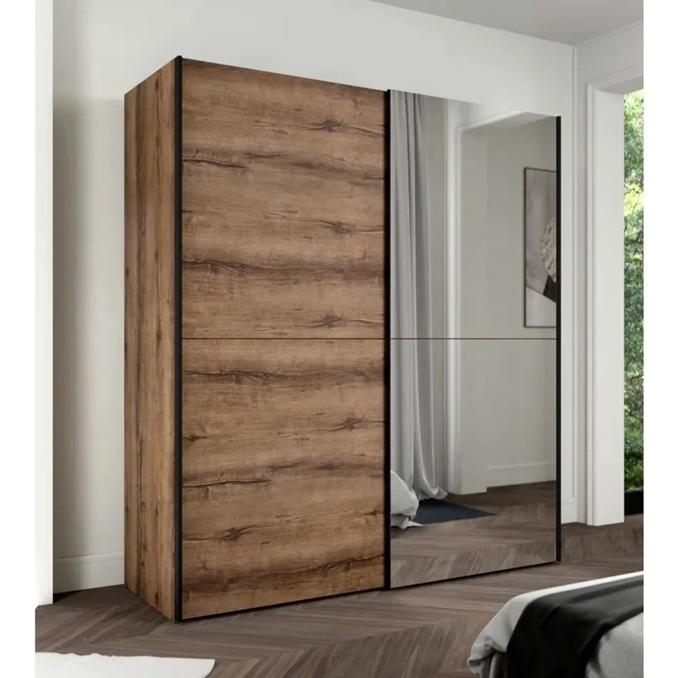 BOXED ALFARO 2 DOOR MANUFACTURED WOOD WARDROBE - MUDDY OAK (5 BOXES)
