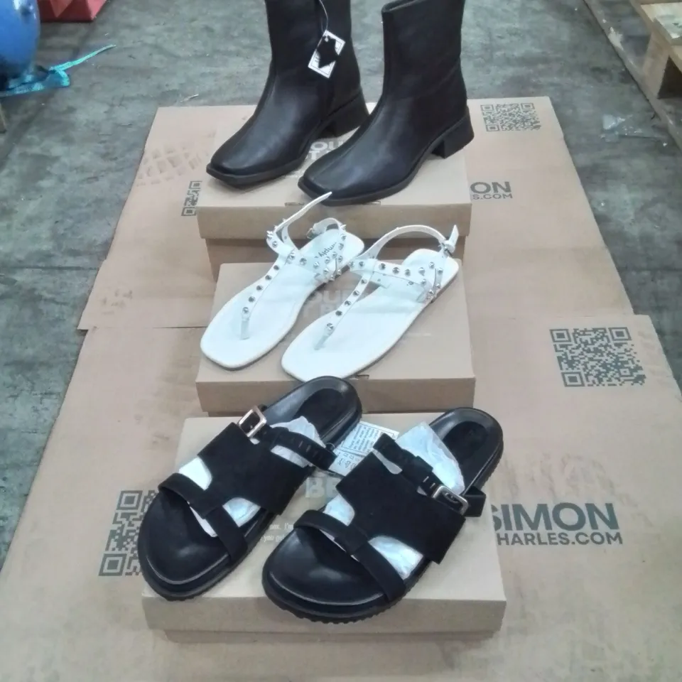 PALLET CONTAINING APPROXIMATELY 88X ASSORTED BRAND NEW DESIGNER SHOES INCLUDING: JD WILLIAMS DARK BROWN BOOTS, SIMPLY BE SILVER STUDDED WHITE SANDALS, ANTHOLOGY BLACK SANDALS