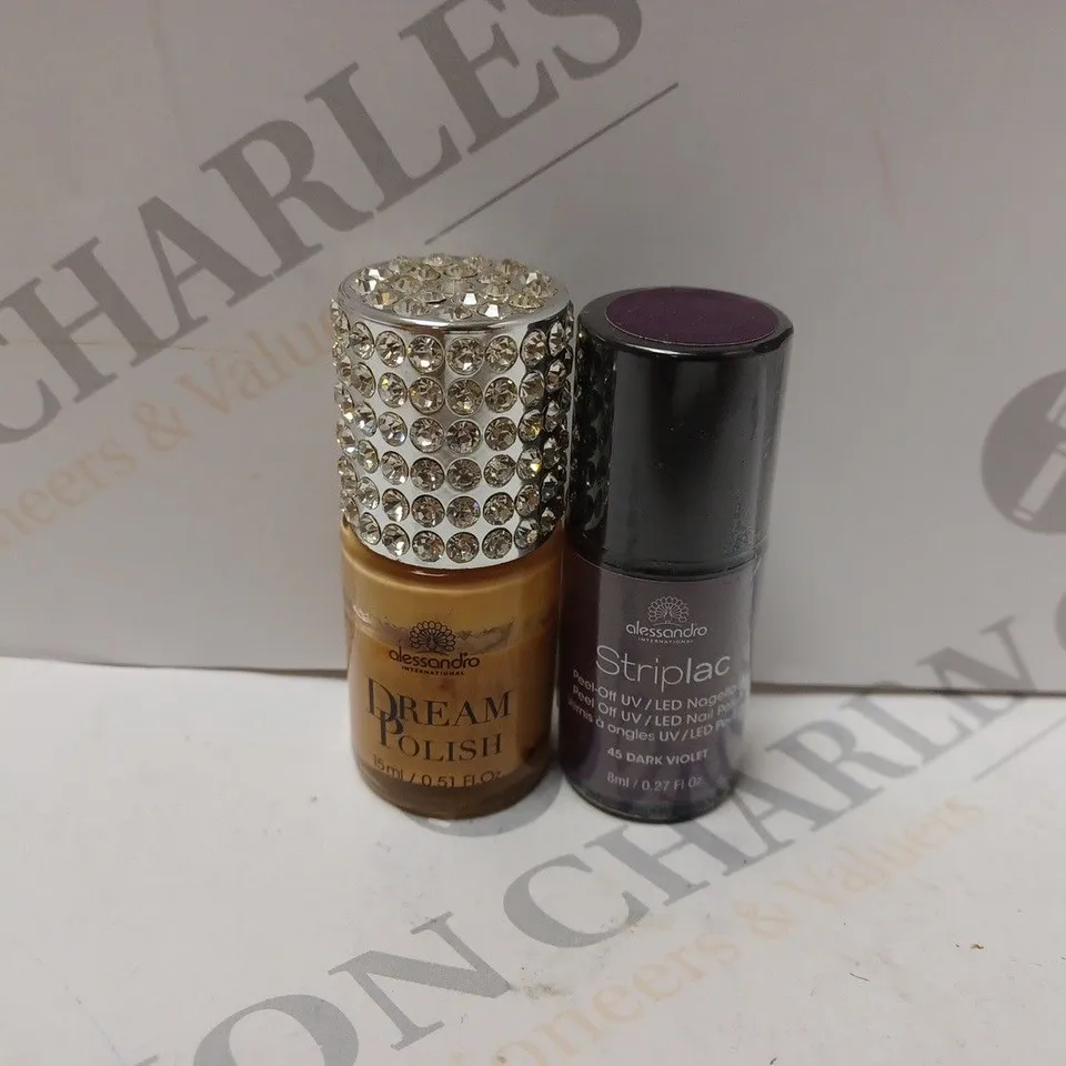 BOX OF APPROXIMATELY 75 VIALS OF ALESSANDRO DREAM POLISH AND STRIPLAC DARK VIOLET NAIL POLISH