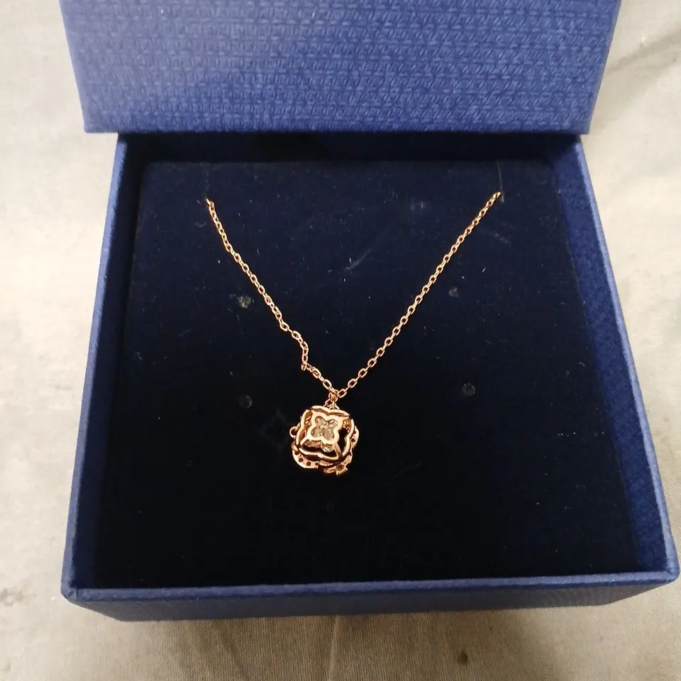 SWAROVSKI ROSE GOLD TONE NECKLACE WITH FLORAL PENDANT – BOXED