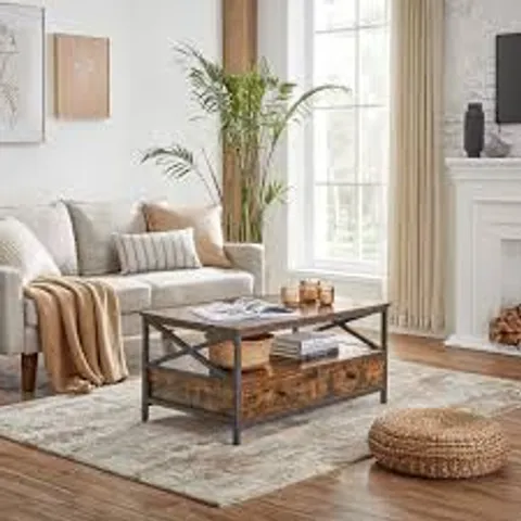 BOXED VASAGLE ANTIQUE BROWN COFFEE TABLE LIVING ROOM TABLE (1 BOX)